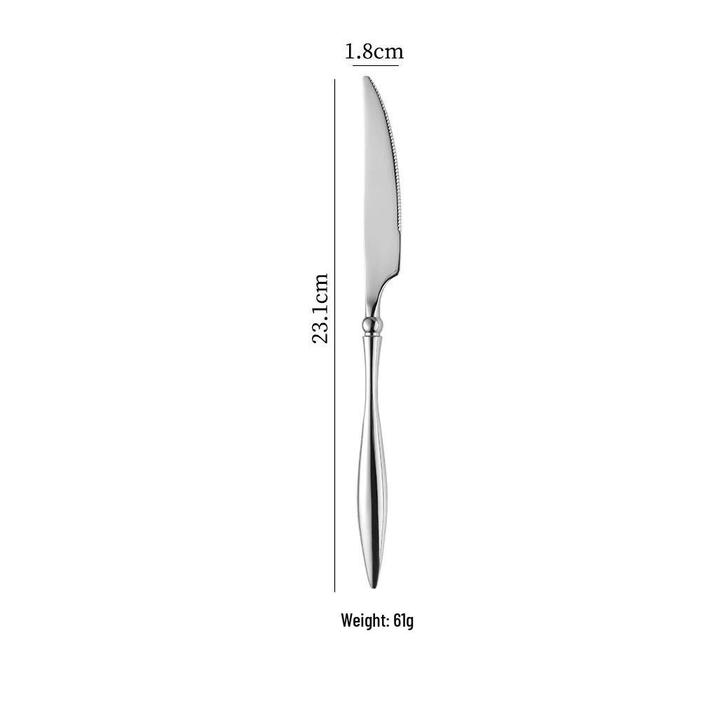 Hammered Stainless Steel Cutlery Set: Steak Knife, Fork, Spoon, Teaspoon, Tea Fork