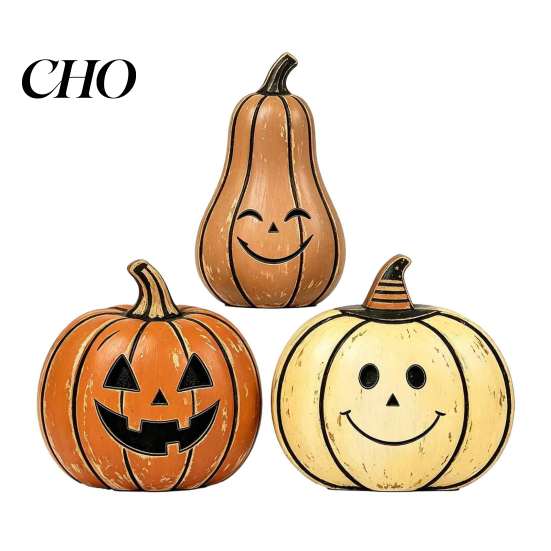 Halloween Wooden Pumpkin Ornaments 3/4Pcs Vintage Decor, Rustic Fall Tabletop Centerpiece, Farmhouse American Country Home Accents Shelf Accent