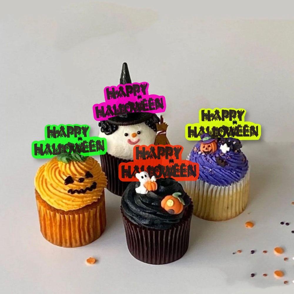 Spider Ghost Pumpkin Cake Insertion Card Paper Cake Flags Halloween Fluorescent Flag  Bar