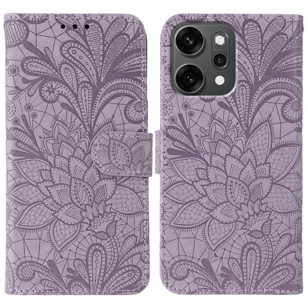 For Oppo Reno14 Pro 5G (Global) Case Lace Flowers PU Leather Flip Wallet Phone Cover