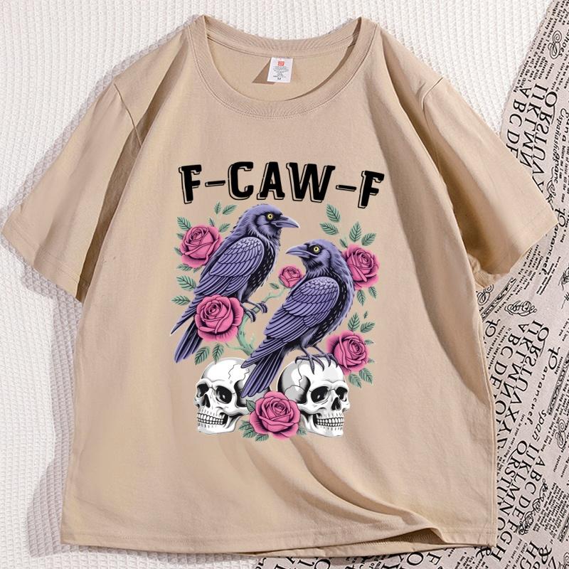 Gothic Black Crow FCW Graphic Tee Unisex Cotton Tshirt Loose Fit Casual Streetwear Top Soft Fabric Mens Womens TShirt Clothes