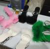 2024 Pointed Toe Women's High Heels 2024 Summer New Sexy Feather Decoration Simple Stiletto Slippers 2024 Banquet Open Toe Mules