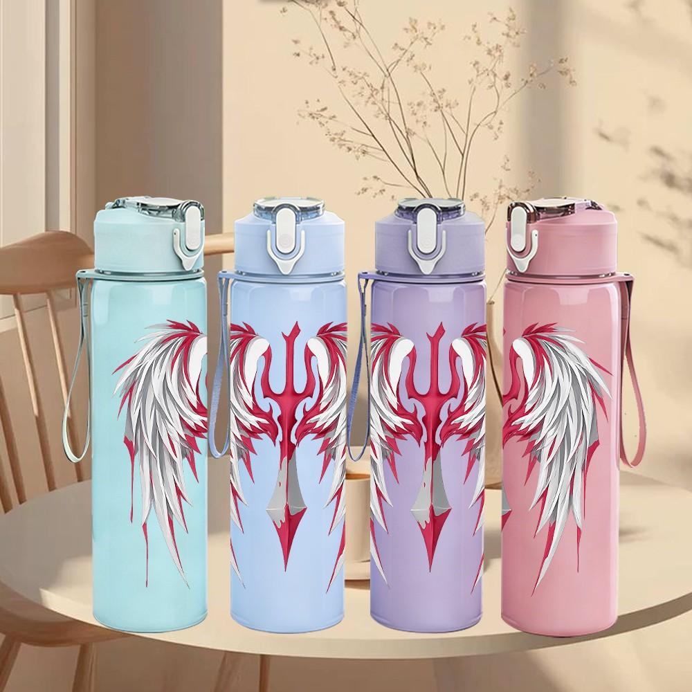 1PC Devil Angel Wings Silhouette 750ml Color Plastic Sports Water Bottle Leakproof Flip Straw Lid Suitable for Sports Office Home Use