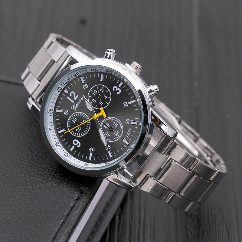 Personalized Decorative Fake Three-eye Six-pin Steel Strap Watch Fashion Trend Casual Sports Business Men's Watch