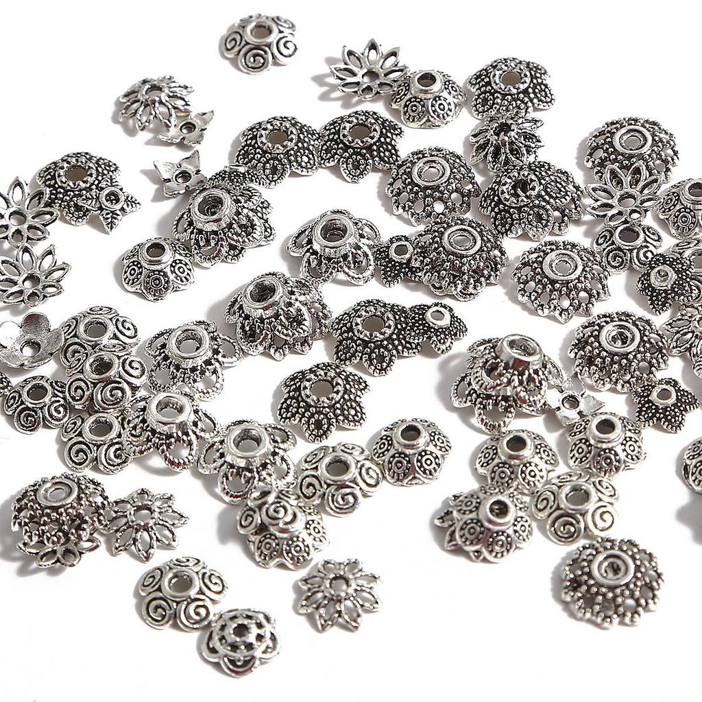 Handmade Antique Silver Flower Spacer Beads for DIY Bracelets & Hair Accessories