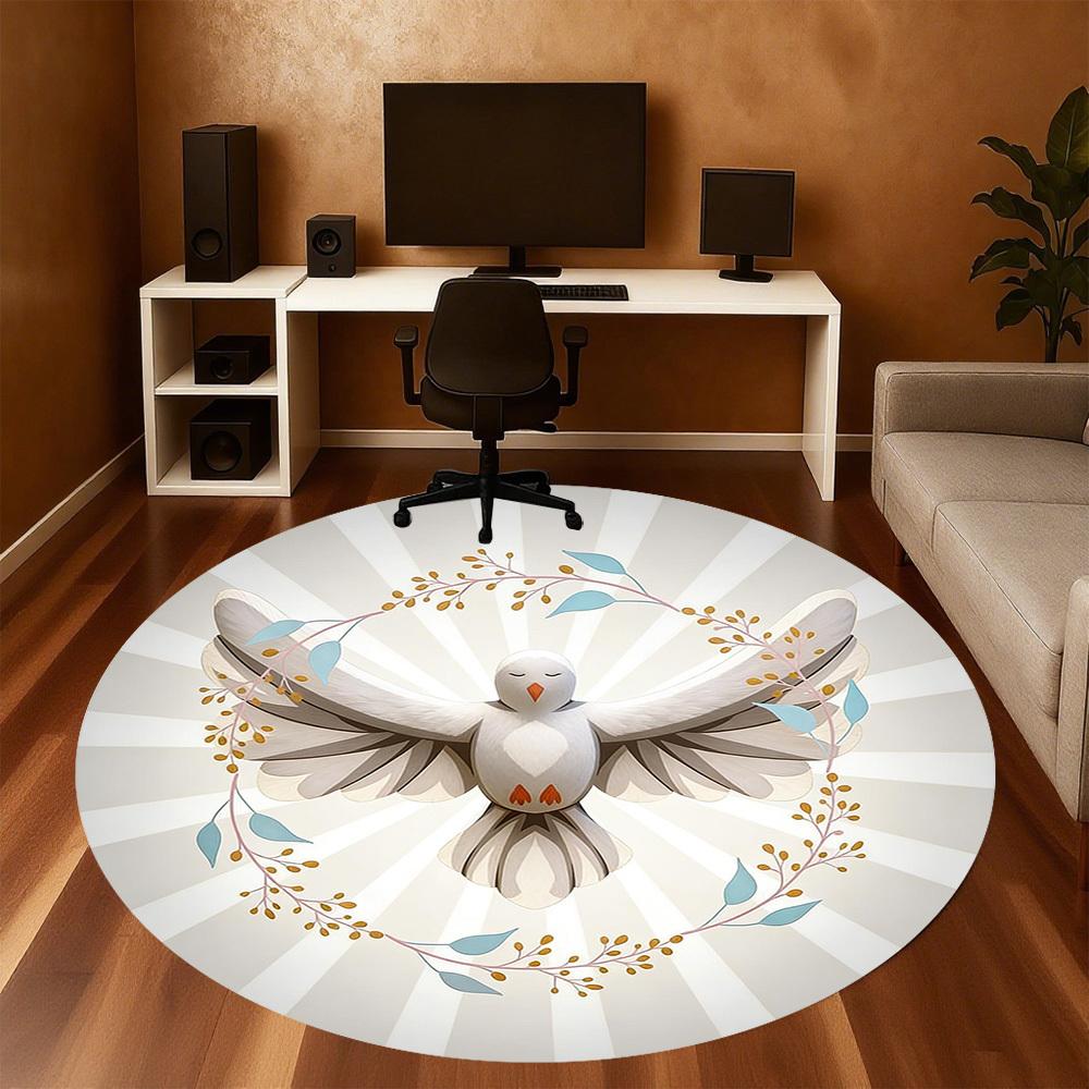 1pc Dove Freedom Round Chair mat office Area Rug - Non-Slip, Floor Mat for Office, Bedroom, and Indoor Decor p127279