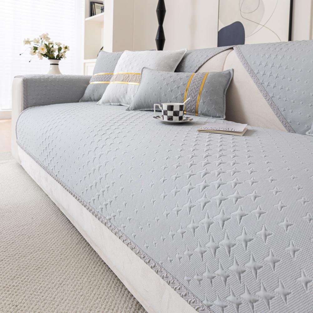 New Qianniao Grid Ice Silk Sofa Cushion Solid Color Four Seasons Universal Sofa Cushion Living Room Summer Non Slip Sofa Cover