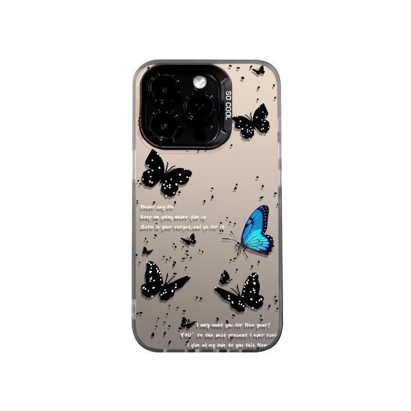 English Ink Dot Butterfly Is Suitable for Apple iPhone16/17Pro Mobile Phone Case 14 Color Silver 15 Matte 12 Silver 13/x