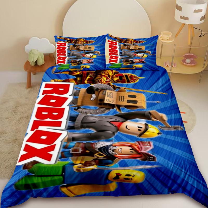 3Pcs Duvet Cover Set Roblox Cartoon Boys Kids Bedding Set Anime Comforter Cover Soft Bedroom Decor Birthday Gifts