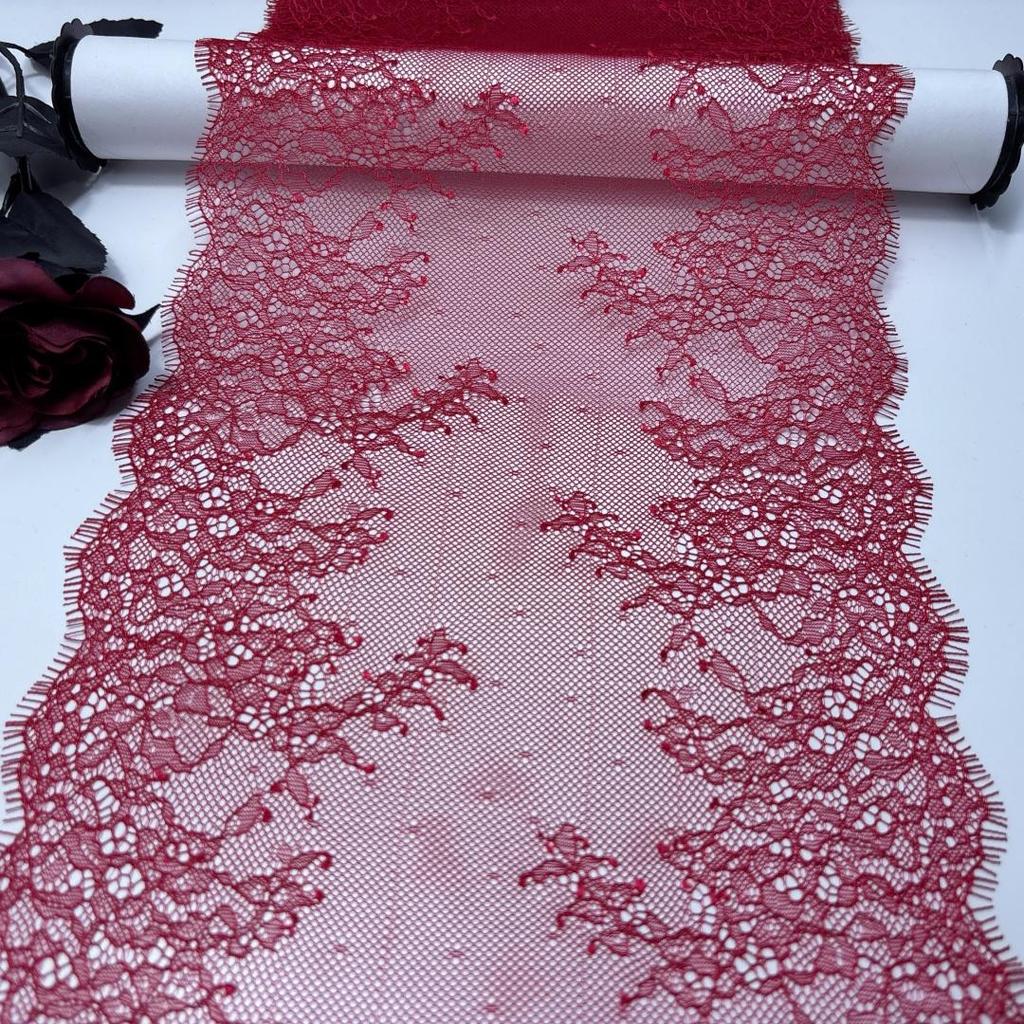 3m x 23cm French Chantilly Lace, Non-stretch Dark Red Eyelash Lace Fabric for Bra, Underwear, Lingerie, Dress, Garment, Sewing & Crafting