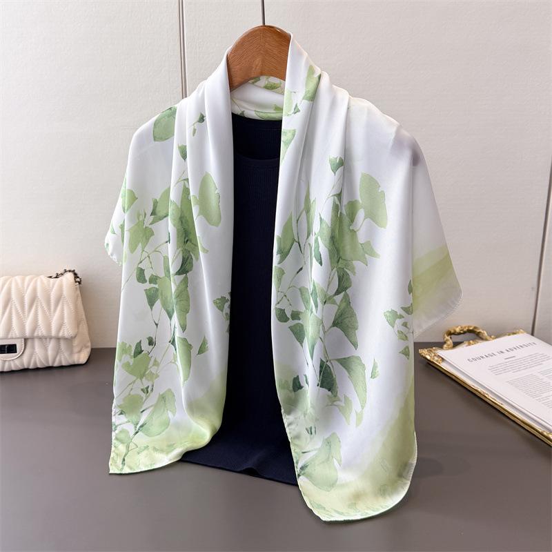 

Literary Small Fresh Imitation Silk Printing Large Square Scarf Silk Scarf Shawl Headscarf Beach Scarf Neck Protection Scarf Decorative Scarf 90*90cm