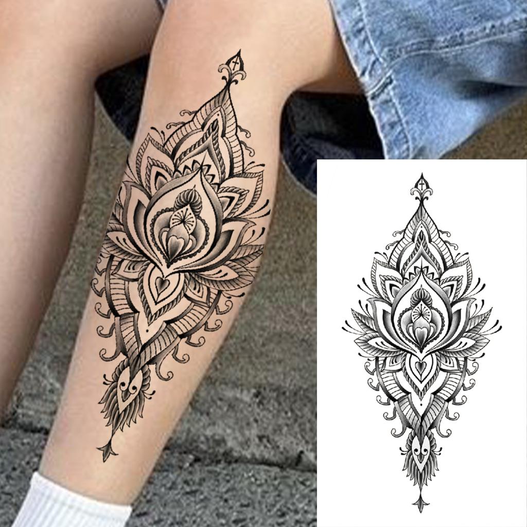 1 Sheet Black Henna Mandala Fake Jewels Temporary Sleeve Tattoos For Women Girls Forearm Waist Chest Back Tattoo Sticker Decal