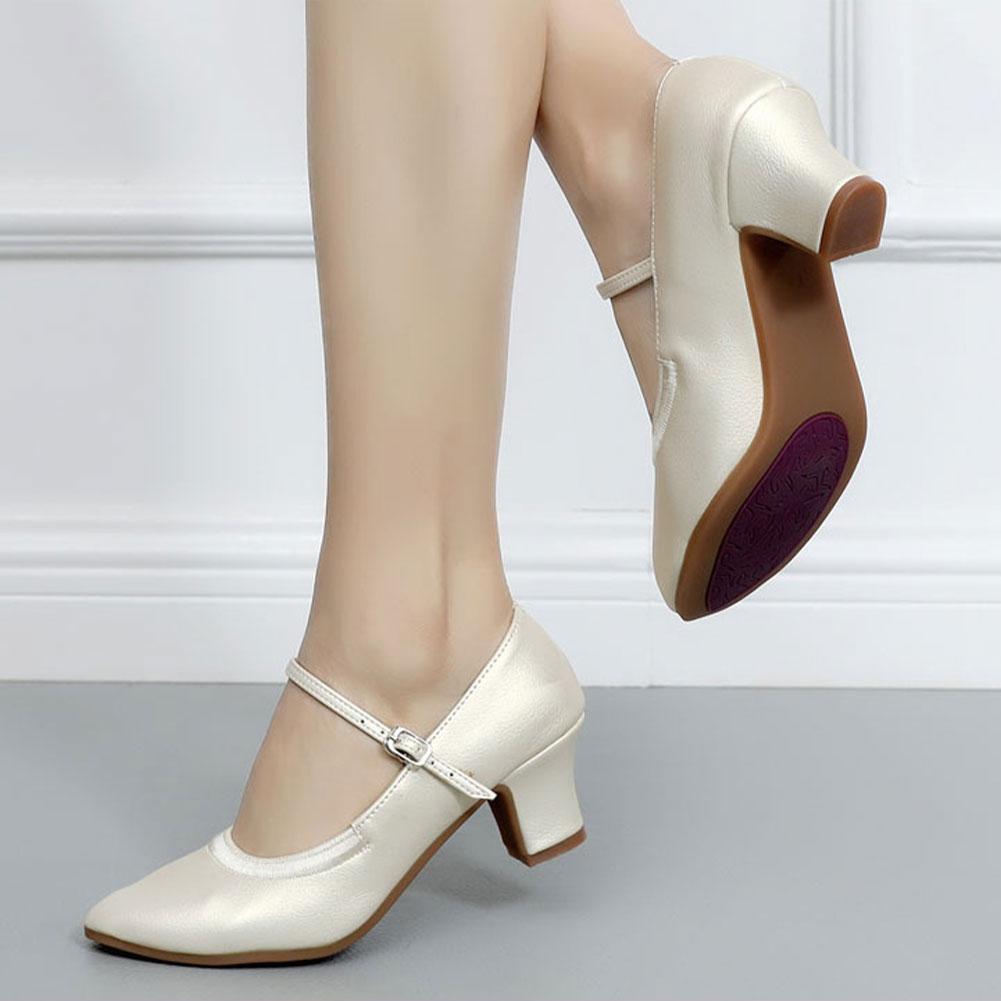 LeatherModern Dance Shoes Women Soft Sole Latin Ballroom Standard Dancing Shoes 5CM Square Heel
