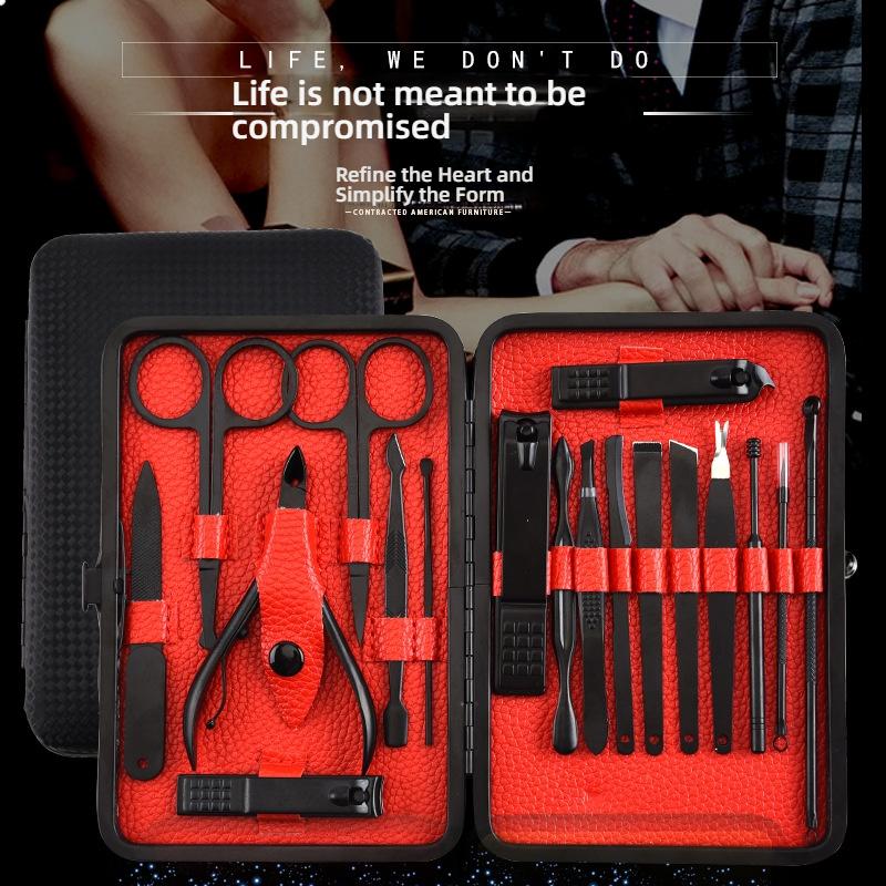 Professional 7-Piece Black Stainless Steel Nail Clipper Set with Box 5 In 1 Classic Pedicure Grooming Kit for Adult Use