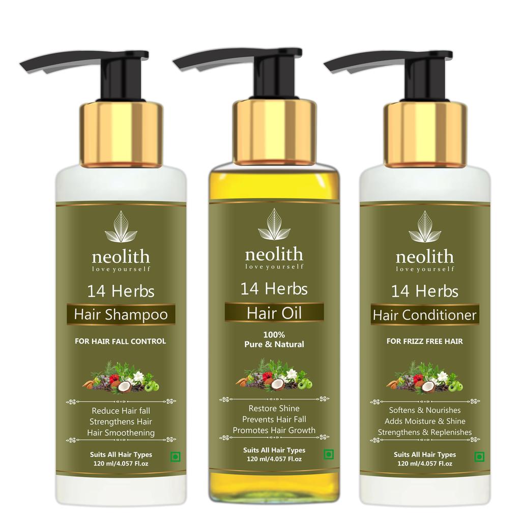 Neolith 14 Herbs Oil, Shampoo and Conditioner Combo Pack | For Healthy Hair & Scalp | 120ml Each