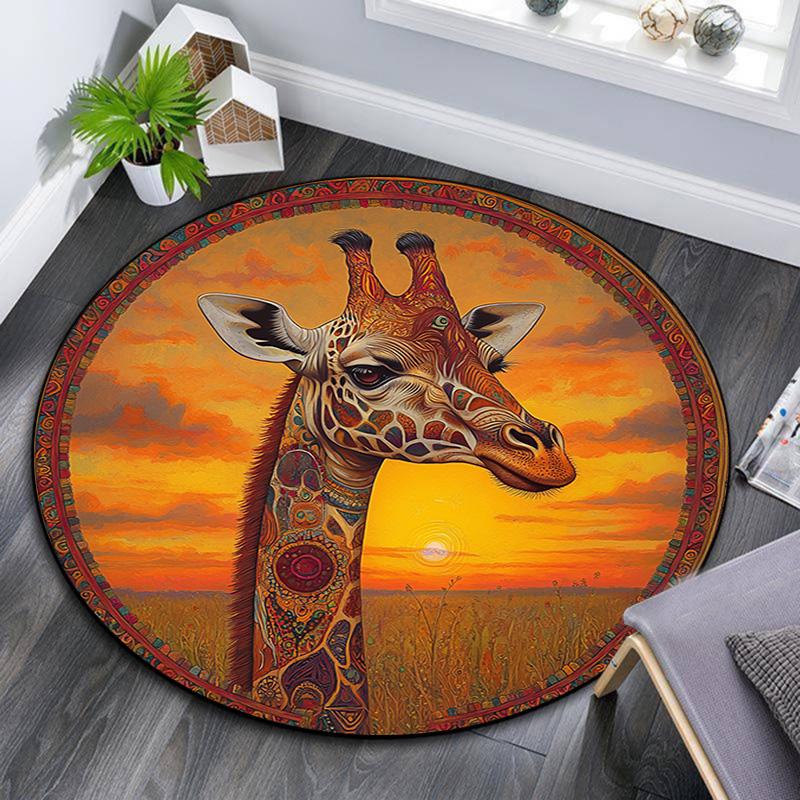 Giraffe Round Area Rug,Carpet Rug for Living Room Bedroom Sofa Playroom Decor,Non-slip Floor Mat