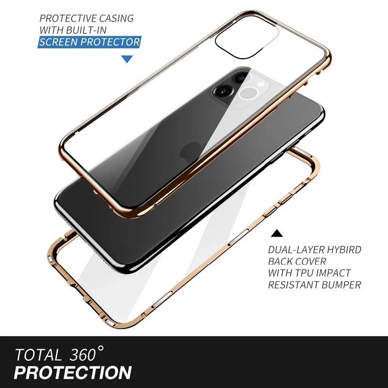 

360°Full Protection Metal Magnetic Lock Buckle Shockproof Phone Case For iPhone 16 Pro Max Plus Double-Sided Glass Bumper Cover For iPhone 16 Pro чорний