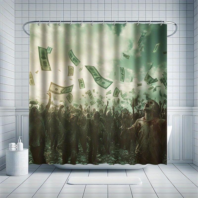 Zombie Rain Of Money Shower Curtain Set, Water-Resistant Polyester, Bathtub Partition, Fantasy Bathroom Decor, All Seasons