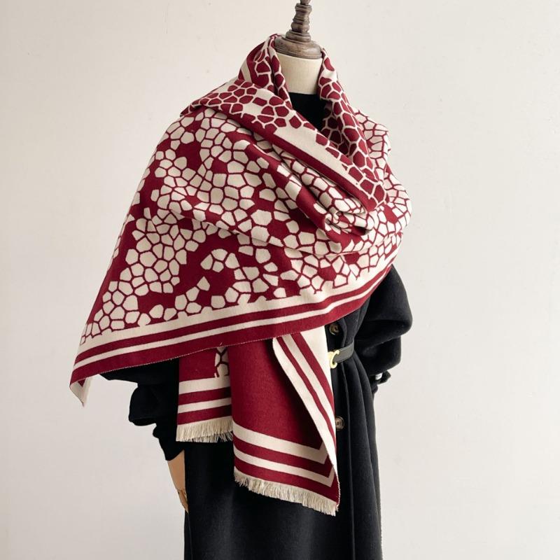 Fashion geometric high-end imitation cashmere scarf women's autumn and winter thickened warm double-sided windproof and cold-resistant scarf shawl
