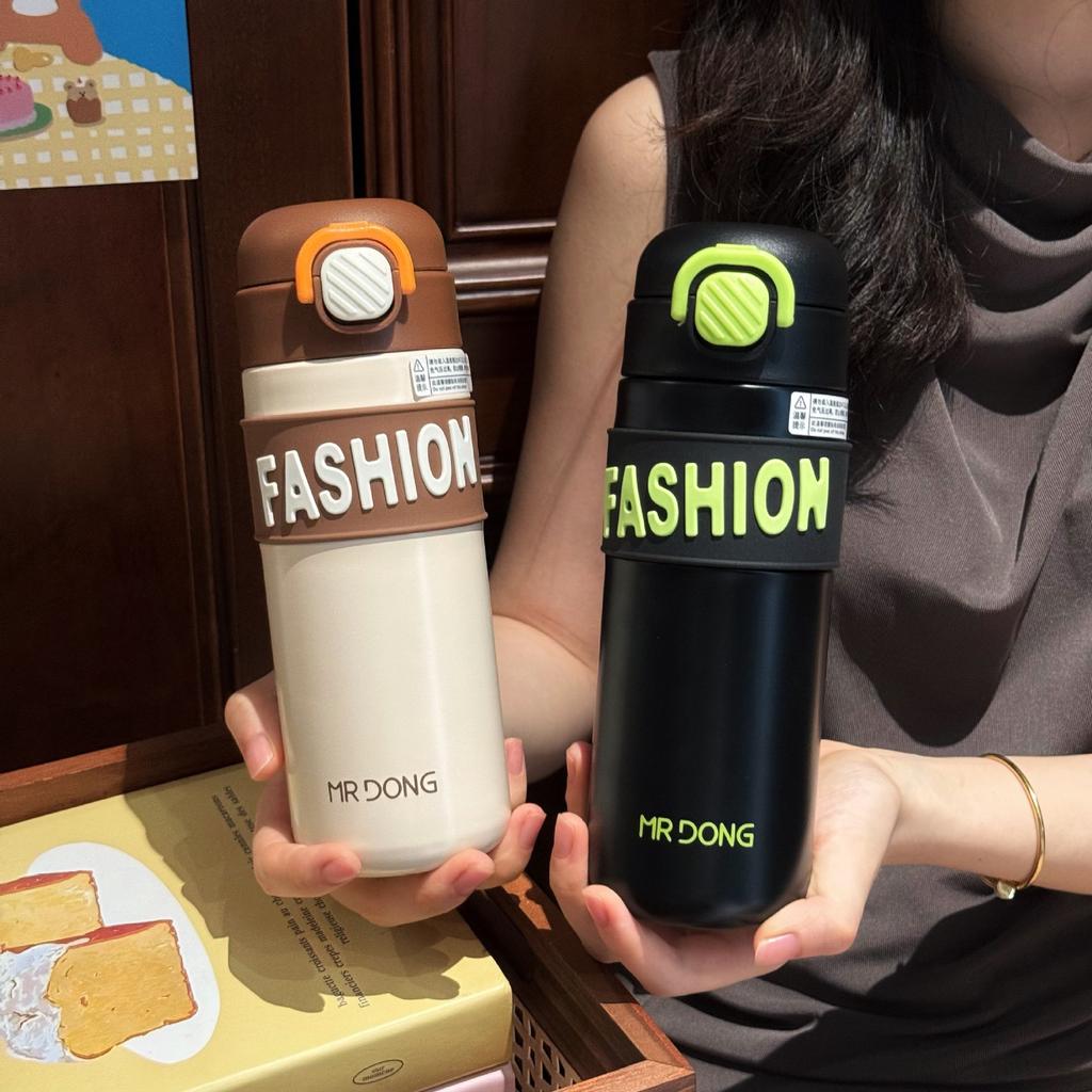 New letter stainless steel thermos cup high value double drink straw cup creative men's and women's sports portable car water cup