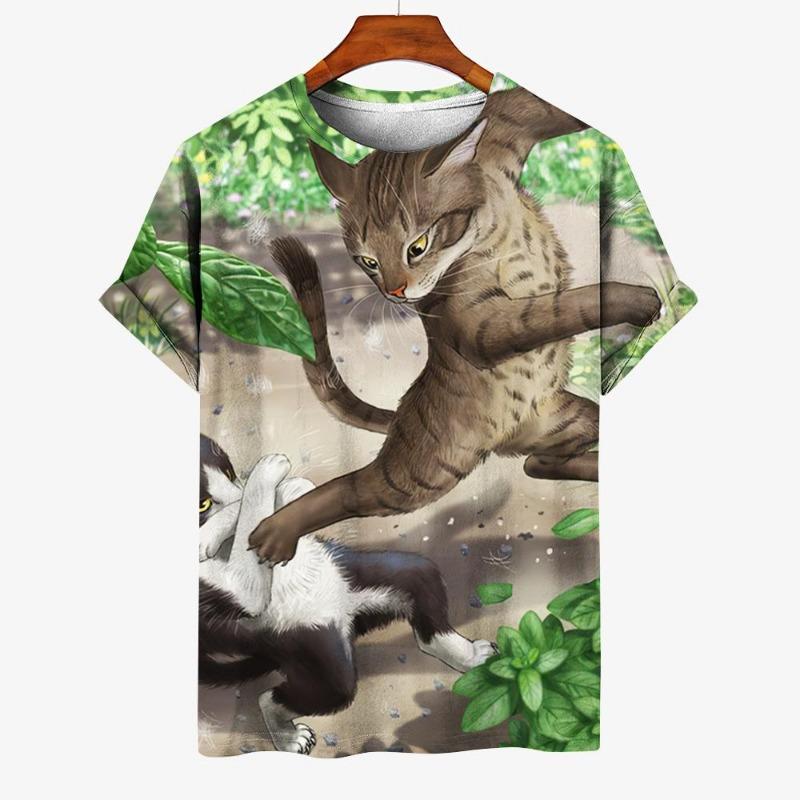 T-shirt Unisex Cat Pattern T-shirt Short Sleeved 3D Animal Print Top Summer T-shirt Outdoor Clothing Loose Men's Plus Size 6XL