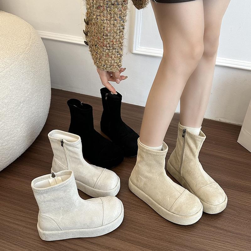 2025 new muffin thick-soled small black suede Martin boots women's shoes new autumn and winter single boots show small feet