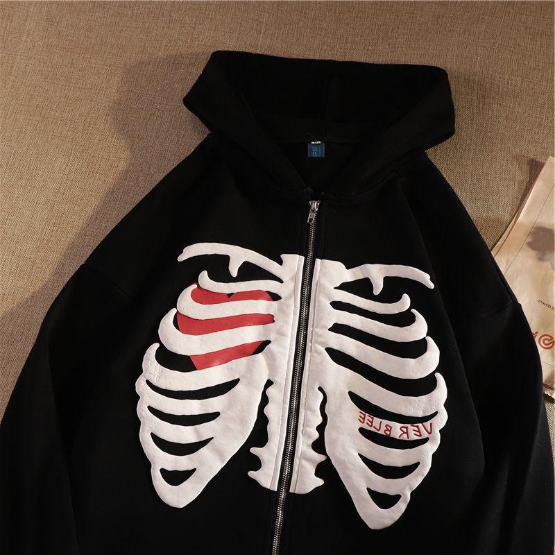 Clearance: Women's Hooded Long-Sleeve Sweatshirt - Halloween Skull Print, Loose Fit. No Returns/Exchanges.