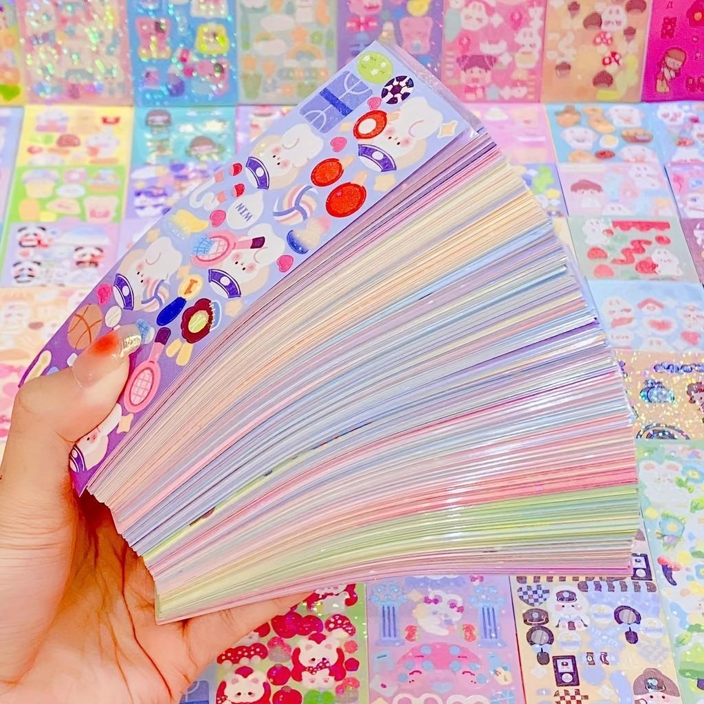 100Pcs Korean Style Laser Stickers Set, Non-Repeating Decorative Stickers Kit, Cute Ins Gukka Stickers, Glitter DIY Craft Stickers Pack
