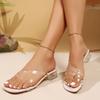 New Style Transparent High Heel Sandals European American Sexy Square Toe Ankle Strap Clear Crystal Heels Sandals Zapatos Mujer