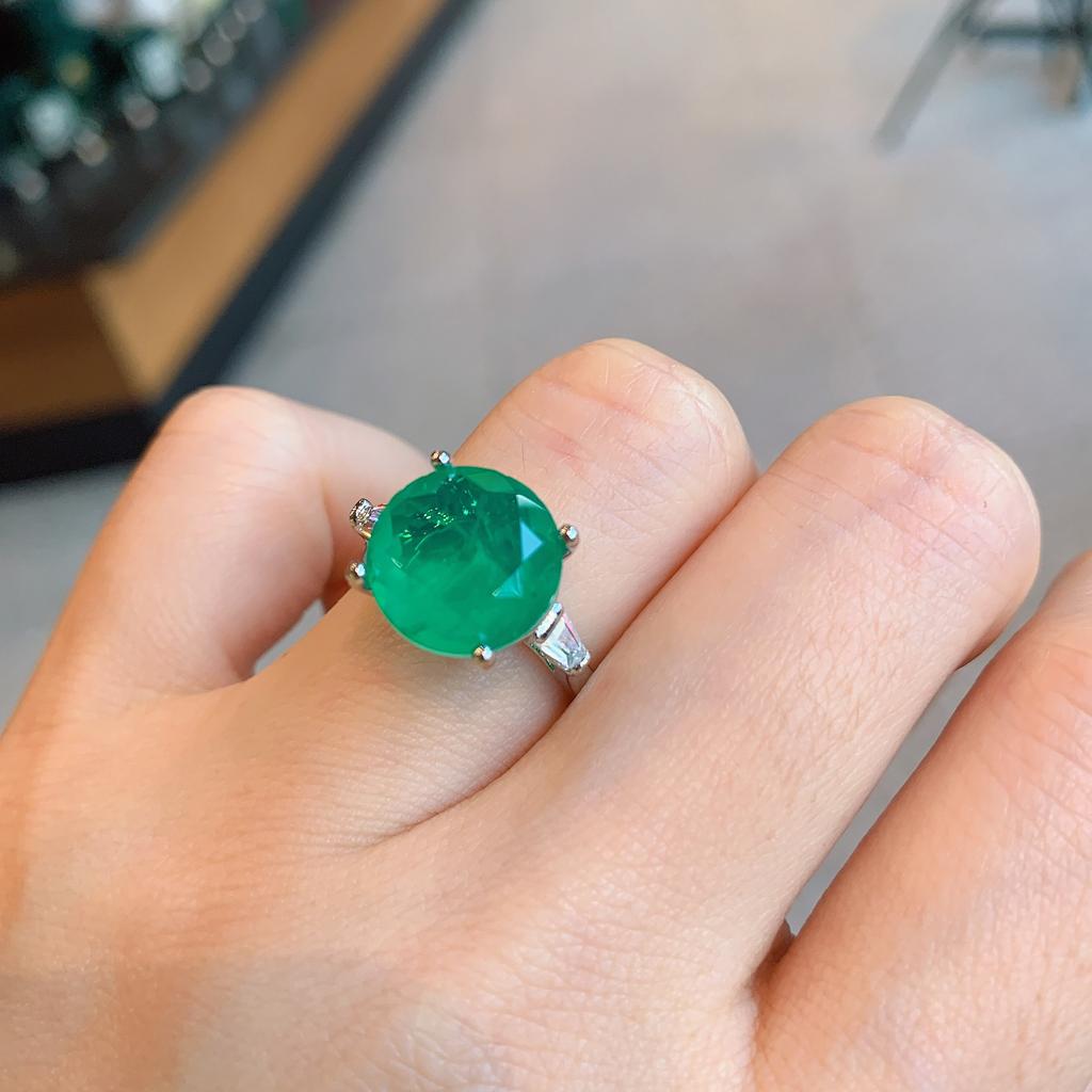 Tiktok Live Broadcast New Cross Border Celebrity Ring Round Imitation Emerald Simulation Palaiba Color Jewelry