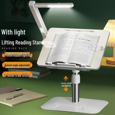 Children's Adjustable Reading Stand with Light - Retractable Floor Bookshelf and Desktop Book Holder
