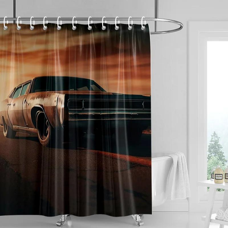 Car Pattern Shower Curtain Waterproof Bathroom Partition Curtain Bathroom shower curtain hooks 90x180cm 180x200cm