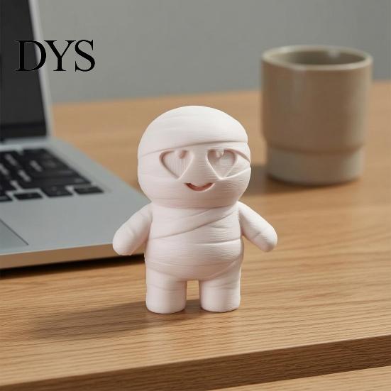 Halloween Mummy Ornament Cute Figurine with Heart Eyes, 3D Printed Tabletop Freestanding Model Ornament, DIY Paintable Cartoon Statue for Holiday