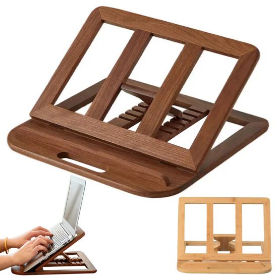 Adjustable Laptop Stand Wooden Foldable Computer Riser with Ventilation Slots Load-bearing Computer Holder Desk Organizer for Home Office Student Use
