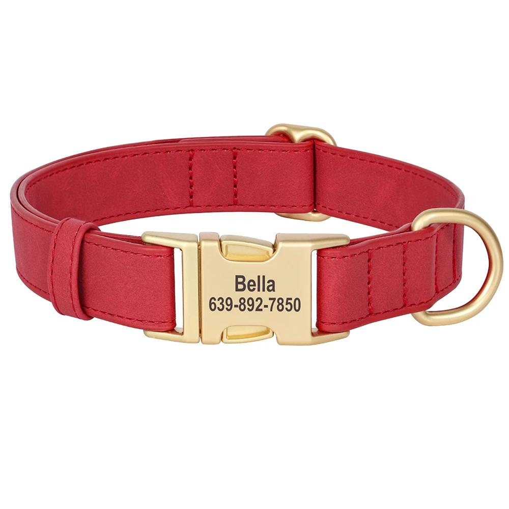 

Personalized Dog Collar Custom Engraved Microfiber Leather Padded Pet Collars for Small Medium Large Dogs S червоний
