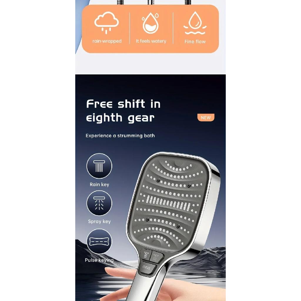 8 Modes Filter Shower Head 12cm Large Panel Bathroom High Pressure Water Saving Rainfall Showerhead Square Shower Nozzle
