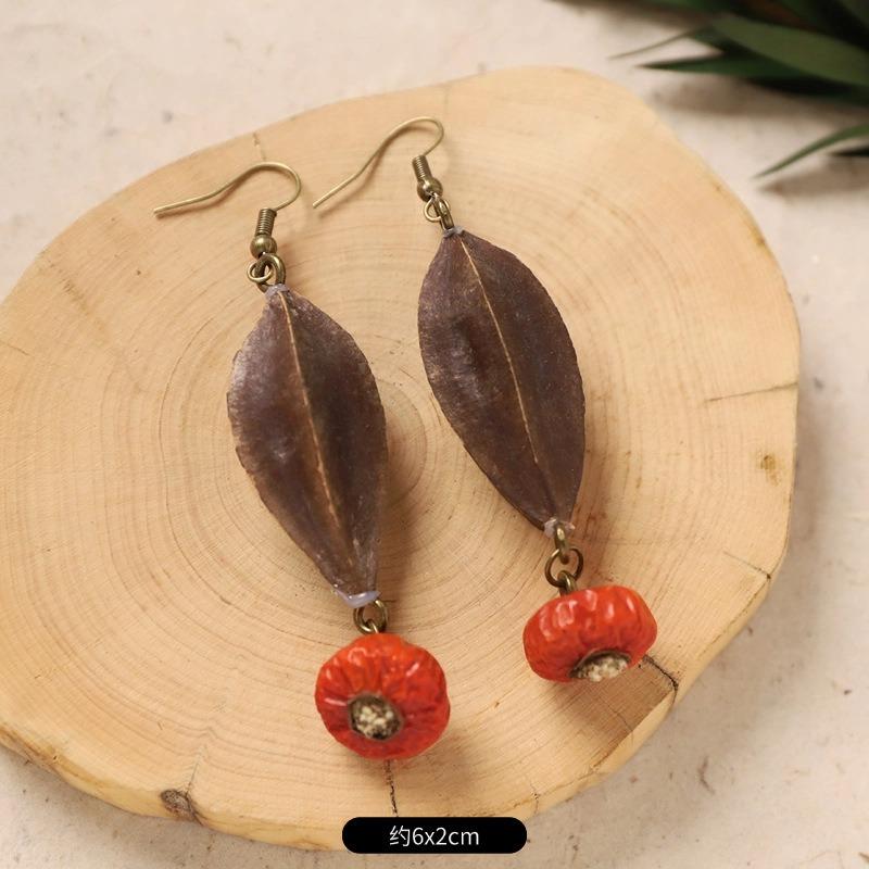 Original Design Traditional Chinese Medicine Plant Earrings Retro Literature Natural Fruit Handmade Long Earrings Women