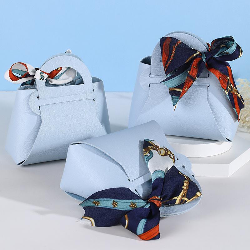 5PCS Distribute Leather Pink Gift Bags Wedding Favour Bag for Guest Mini Handbag with Ribbon Candy Packaging Box Party Decor