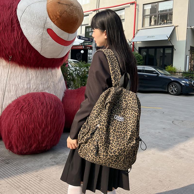 New retro leopard print casual student schoolbag Korean version simple daily commuting large-capacity backpack