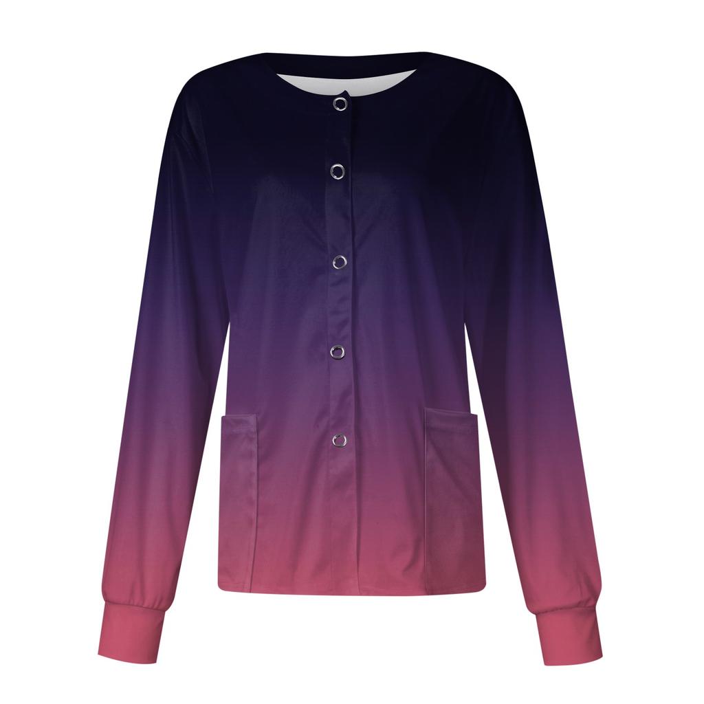 Dámská kapsa s dlouhým rukávem Pracovní stojáček Gradient Jednořadá ochranná kombinéza Cardigan Bunda Top