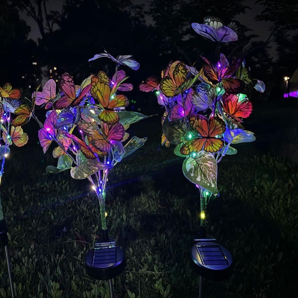 Outdoor Solar Simulation Colorful Butterfly Sunflower LED Lawn Lamp Landscape Garden Sunmer Lights for Camping Wedding Decor