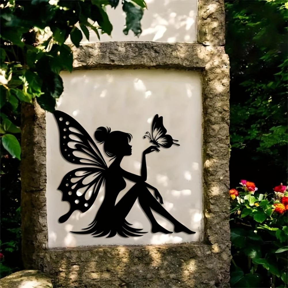 Modern Laser Cut Metal Wall Sculpture 15.75in Fairy Design for Home Garden Yard Decor Indoor Outdoor