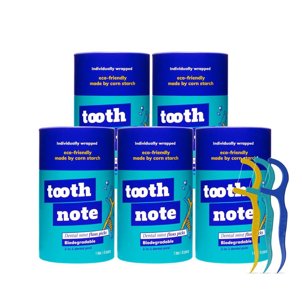 Toothnote Premium Dental Mint Flavored Disposable Dental Floss 45-Pack (5 Packs) Toothpicks