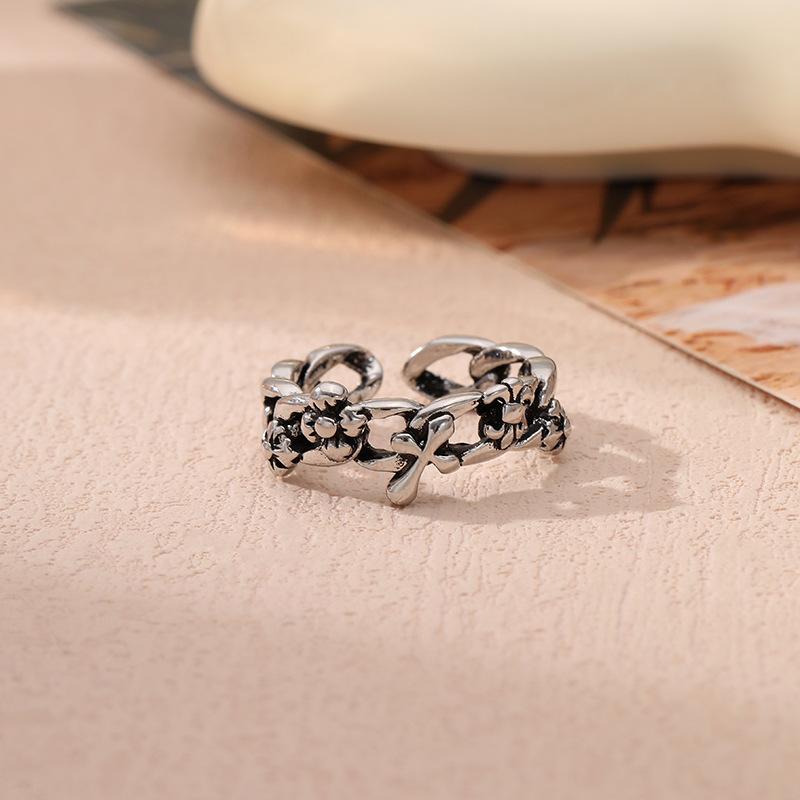 Ancient silver geometric ring literary and retro personality light luxury fashion jewelry finger ring women