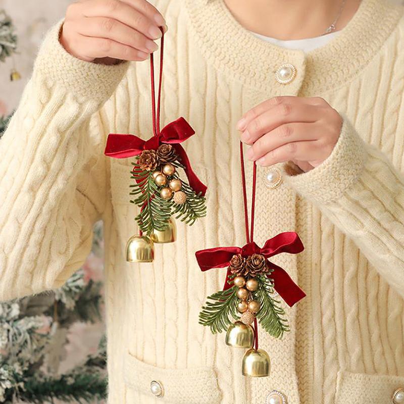 Campanelli di Natale Appendiporta Ornamenti Fiocco di Velluto Pigne Campanelle Pendenti Per Decorazione di Natale 2025 Regalo di Natale Noel