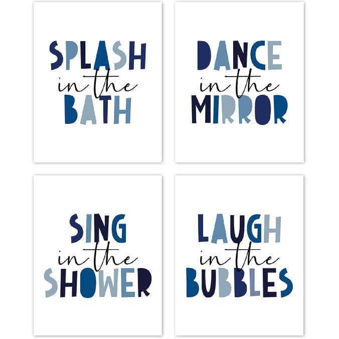 TLESKE Pink Girls Kids Bathroom Splash in the Bath Posters Prints Unframed 8x10 Set of 4, Dance in the Mirror Wall Art Prints Decor, Sing in the