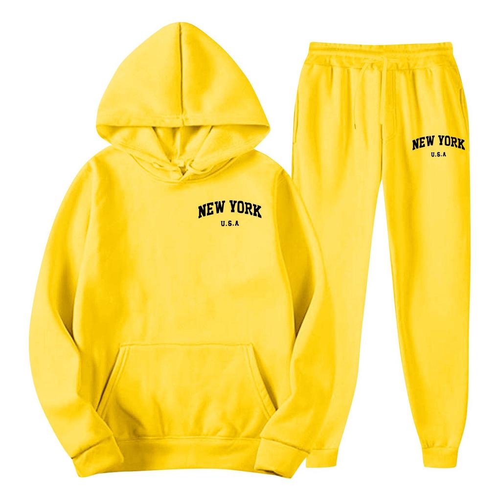 Men's Spring and Autumn Solid Color Suit Hooded Sweater Suit Trend Casual Sports Two-piece Suit