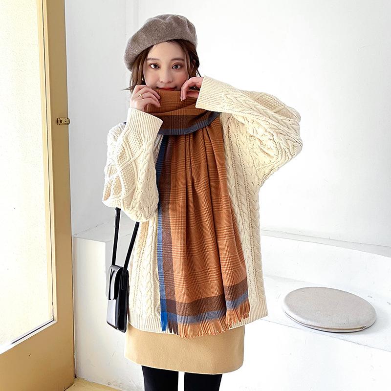 New Imitation Cashmere Scarf Japanese and Korean Sweet Mid-length Scarf for Women Autumn and Winter Tassel Scarf Shawl for Women