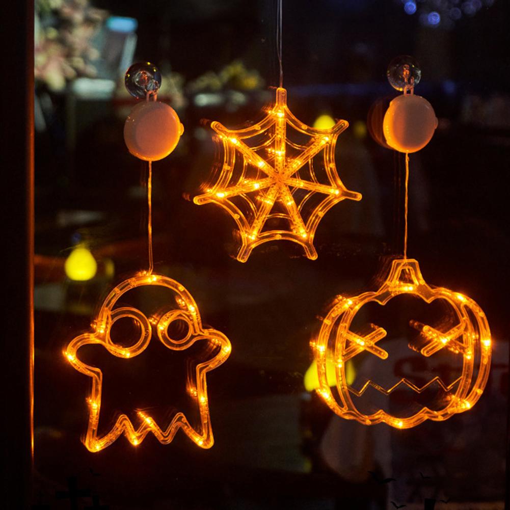 Halloween LED Lights Battery-Powered Ghost Pumpkin Hanging Party Lights for Windows