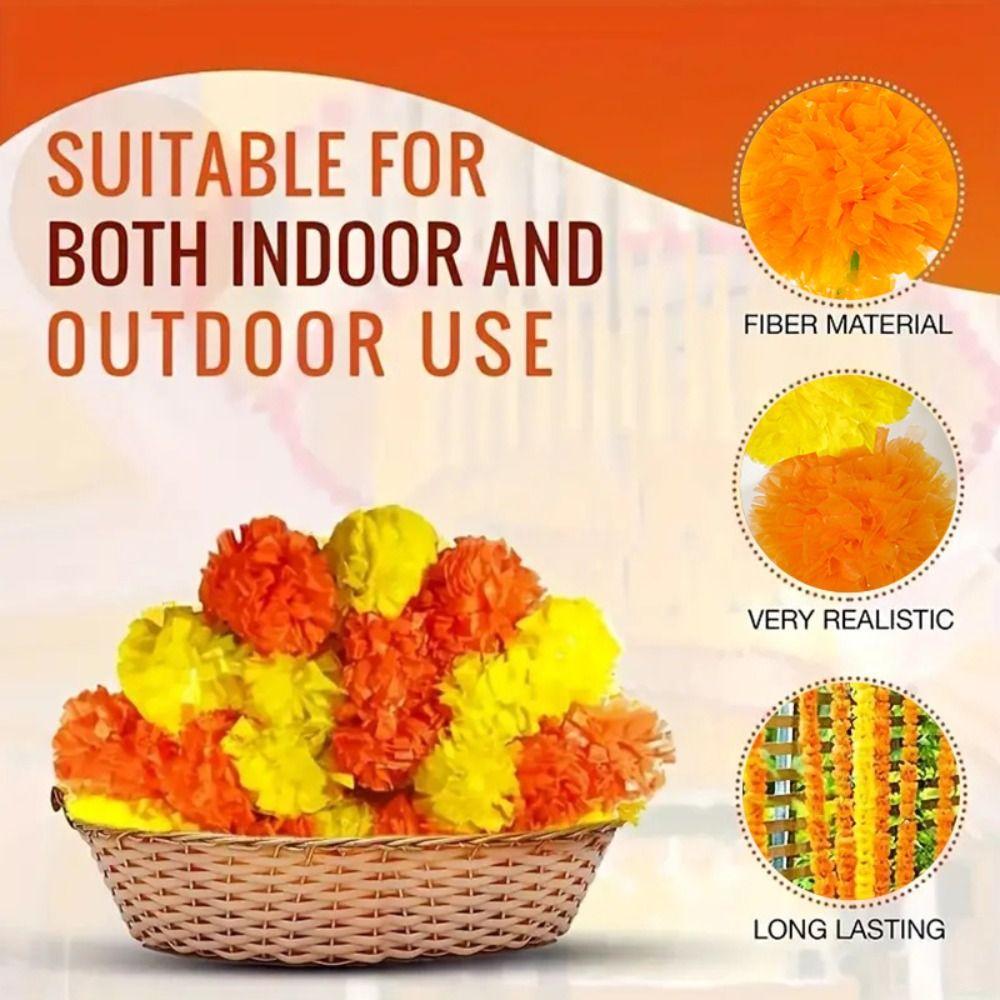 Indian Style Marigold Garland Flower 140-160cm Home Party Decor For Halloween Day of The Dead